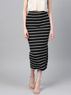 SASSAFRAS Striped Women Pencil Black Skirt