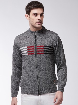 Sweven Printed High Neck Casual Men Grey Sweater