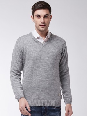 Sweven Solid V Neck Casual Men Grey Sweater