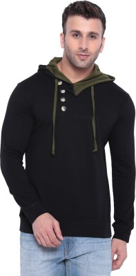 Gritstones Self Design Men Hooded Neck Black T-Shirt