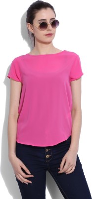 United Colors of Benetton Casual Short Sleeve Solid Women Pink Top