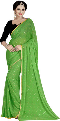 Stylish Sarees Embellished Bollywood Chiffon Saree(Green, Gold)