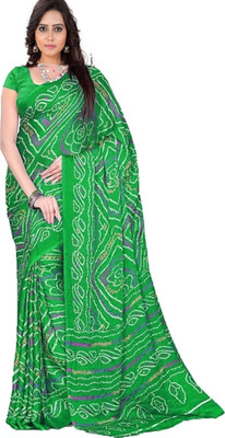 RAJASTHANI BANDEJ Printed Bandhani Crepe Saree(Green)