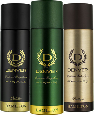DENVER Hamilton, Prestige and Caliber Combo Deodorant Spray  -  For Men(600 ml, Pack of 3)