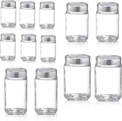 TREO Glass Grocery Container  - 1000 ml, 800 ml, 1800 ml, 310 ml(Pack of 12, Clear)