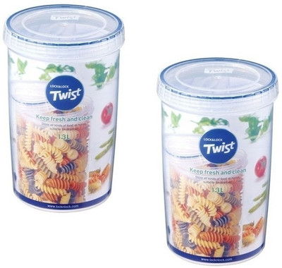 LOCK & LOCK Twist Container Set of 2 - 1300 ml Plastic Grocery Container(Pack of 2, Clear, Blue) LOCK & LOCK Twist Container Set of 2 - 1300 ml Plastic Grocery Container(Pack of 2, Clear, Blue)
