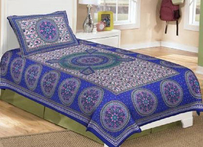 RIYA FABRICS 140 TC Cotton Single Jaipuri Prints Flat Bedsheet(Pack of 1, Blue)