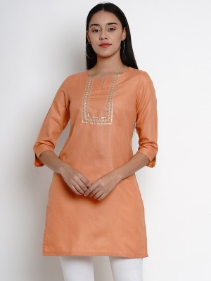 Bhama COUTURE Women Solid Straight Kurta(Orange)