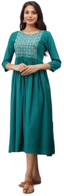 FASHION PATTI Women Embroidered A-line Kurta(Blue)