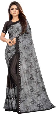 Suali Printed Bollywood Lycra Blend Saree(Black, Grey)