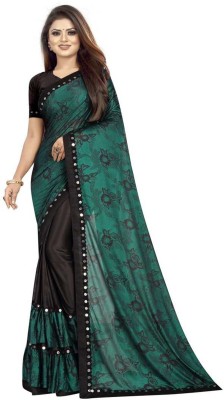 Saadhvi Printed Bollywood Lycra Blend Saree(Green, Black)