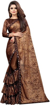 Suali Printed Bollywood Lycra Blend Saree(Brown)