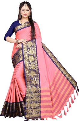 SVB Sarees Woven Banarasi Art Silk, Cotton Silk Saree(Blue, Pink)