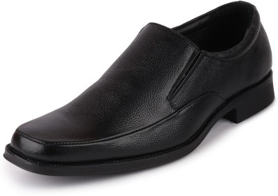 FAUSTO Plus Size Genuine Leather Formal Office Meeting Outdoor Lightweight Shoes Slip On For Men(Black)