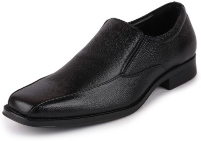 FAUSTO Plus Size Genuine Leather Meeting Formal Office Outdoor Lightweight Shoes Slip On For Men(Black)