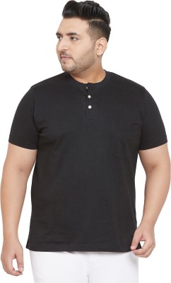 bigbanana Solid Men Henley Neck Black T-Shirt