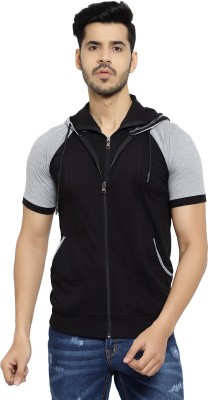 Black Collection Colorblock Men Hooded Neck Black, Grey T-Shirt