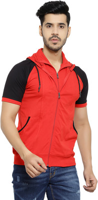 Black Collection Colorblock Men Hooded Neck Red, Black T-Shirt