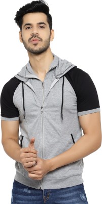 Black Collection Colorblock Men Hooded Neck Black, Grey T-Shirt