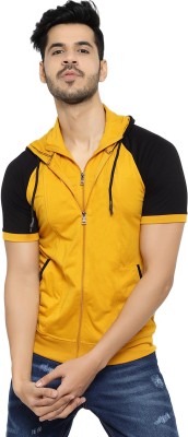 Black Collection Colorblock Men Hooded Neck Gold, Black T-Shirt