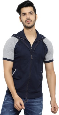 Black Collection Colorblock Men Hooded Neck Dark Blue, Grey T-Shirt