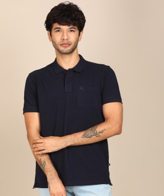 PARX Solid Men Polo Neck Dark Blue T-Shirt