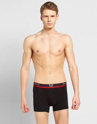 VAN HEUSEN Men Men Black Solid Jaspe Textured Double Layer Gusset Trunks Brief