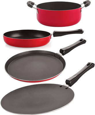 NIRLON Non-Stick 3 Layer Coated Aluminium 4 Piece Odor Free Healthy Kitchenware Essential Combo Gift Set Offer Non-Stick Coated Cookware Set(PTFE (Non-stick), Aluminium, 4 - Piece)