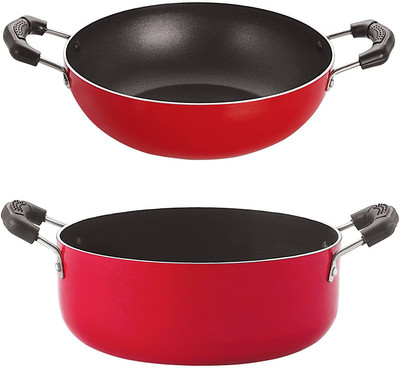 NIRLON Non-Stick Gas Compatible Kadhai and Casserole 2 Piece Cookware Set Non-Stick Coated Cookware Set(PTFE (Non-stick), Aluminium, 2 - Piece)