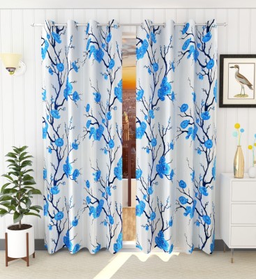 Ville Style 274 cm (9 ft) Polyester Semi Transparent Long Door Curtain (Pack Of 2)(Printed, Aqua)