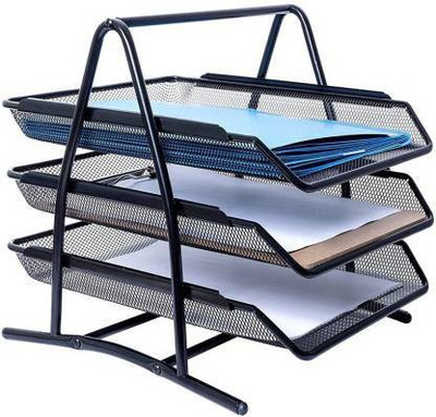 RADHE ENTERPRISE 3 Compartments METAL Desk Organizers(Black)