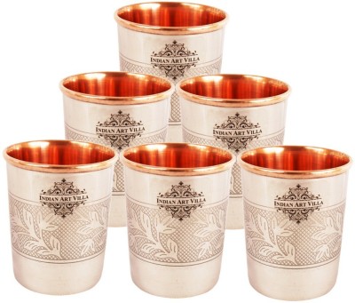 IndianArtVilla (Pack of 6) Set of 6 Steel Copper Designer Embossed Glass Tumbler Cup 250 ML each - Serving & Drinking Water Home Hotel Restaurant Good Health Benefit Yoga Ayurveda Healing Glass Water/Juice Glass(250 ml, Copper, Steel, Silver, Brown)