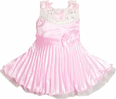 harshvardhanmart Girls Midi/Knee Length Party Dress(Pink, Sleeveless)