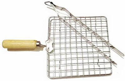 JHTH Large Size Papad Jali With Steel Tong Stainless Steel Wire Roaster With Wooden Handle Roti Chapati Grill Square 1 pc + Steel Tong 1 Pc 1 kg Roaster(Steel)