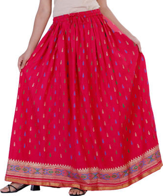 Krishika Printed Women Gathered Pink Skirt