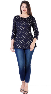 ANNU PARIDHAN Women Printed Straight Kurta(Blue)