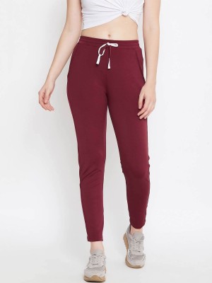 Crease & Clips Solid Women Maroon Track Pants