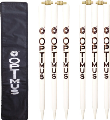 Optimus ® Cricket Wooden Stumps Wickets Full Size (Eucalyptus Wood)6 Pcs With Cover-Cream(White)