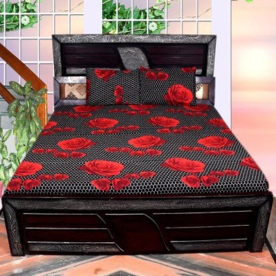 KIDSCOLLECTIONS 140 TC Microfiber Double Self Design Flat Bedsheet(Pack of 1, Red, Black)