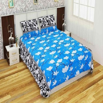 Sai Overseas 240 TC Polyester Double Floral Flat Bedsheet(Pack of 1, Blue)