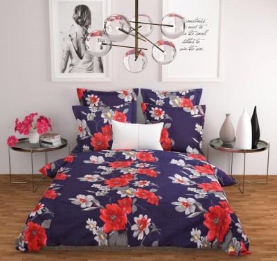 Sna Creation 240 TC Polyester Double Floral Flat Bedsheet(Pack of 1, Blue)