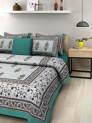 Vickiee Enterprises 180 TC Cotton Double Jaipuri Prints Flat Bedsheet(Pack of 1, Green)