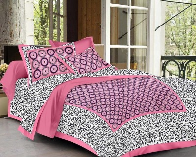 Vickiee Enterprises 180 TC Cotton Double Jaipuri Prints Flat Bedsheet(Pack of 1, Pink)