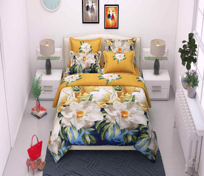Sai Overseas 240 TC Polyester Double Abstract Flat Bedsheet(Pack of 1, Yellow)