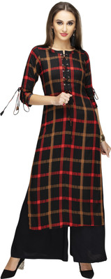 NIBHZ Women Checkered Straight Kurta(Black)