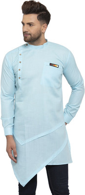 SAIFOO Men Solid Asymmetric Kurta(Light Blue)
