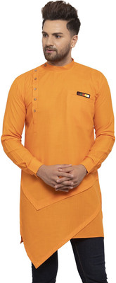 SAIFOO Men Solid Asymmetric Kurta(Orange)
