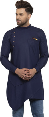 SAIFOO Men Solid Asymmetric Kurta(Blue)