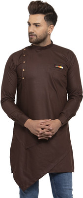 SAIFOO Men Solid Asymmetric Kurta(Brown)