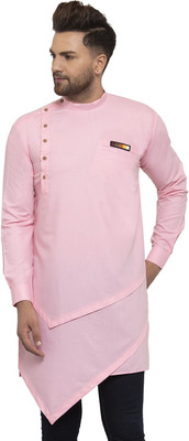 SAIFOO Men Solid Asymmetric Kurta(Pink)